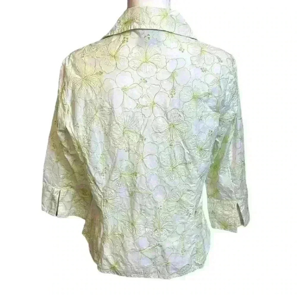 Women’s Tori Richard Honolulu Embroidered Hibiscus 3/4 Sleeves Tunic, Size 12 - Picture 6 of 16
